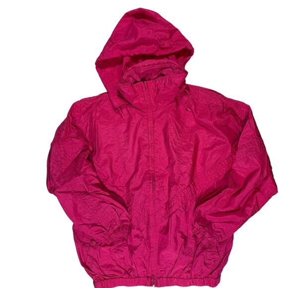 Vintage 90s Pacific Trail Hot Pink Windbreaker Jacket XL Hood Zip Pockets - Picture 2 of 10